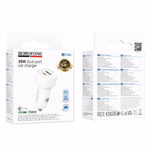 Borofone Car charger BZ34B Cloud - USB + Type C - QC 3.0 PD 38W white