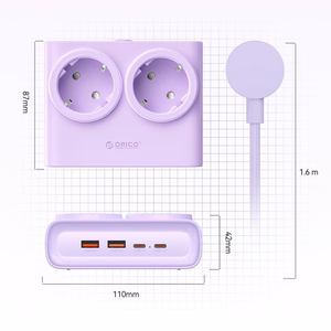 Orico PDC25 25W 6in1 strāvas sadalītājs 2x AC + 2x USB-A + 2x USB-C - violets