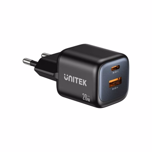 Unitek GaN tīkla lādētājs USB-A un USB-C 20W melns