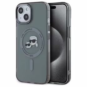 Karl Lagerfeld KLHMP15SHLSKCK iPhone 15 6.1" melns cietais viedtālruņa apvalks IML Metal Karl & Choupette Head Magnētiskais (MagSafe)