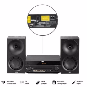 AKAI AM-301B – mikro Hi-Fi sistēma, 40 W (2 × 20 W), CD/MP3, Bluetooth, USB, FM, AUX, melna