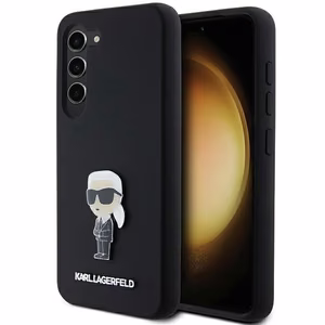 Karl Lagerfeld silikona Ikonik metāla piespraude viedtālruņa apvalks Samsung Galaxy S23 - melns