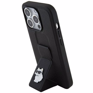 Karl Lagerfeld Gripstand Saffiano Choupette Pins viedtālruņa apvalks iPhone 14 Pro Max - melns