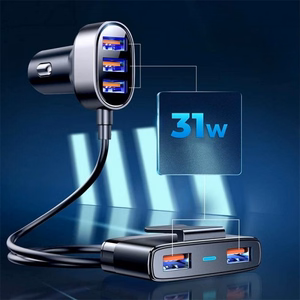 Joyroom ātrais automobiļu lādētājs ar 5 USB pieslēgvietām, 6,2 A, ar pagarināšanas kabeli, melns (JR-CL03)