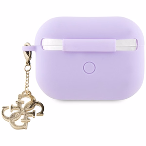 Guess GUAP2LECG4U apvalks AirPods Pro 2 vāciņam - violeta šķidrā silikona mirdzošā trijstūra piekariņš