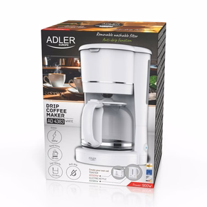 Adler AD 4383w pilienu kafijas automāts maltai kafijai, 1,5 l, balts