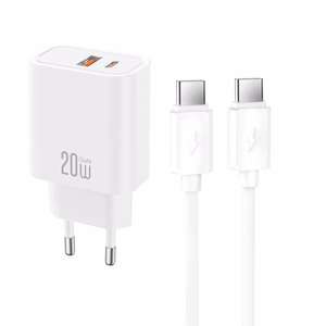 XO CE40 PD 20W sienas lādētājs, 1x USB-C, 1x USB, balts + USB-C–USB-C kabelis