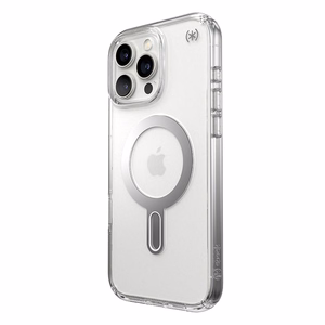 Speck Presidio Perfect-Clear vāciņš ar MagSafe un ClickLock iPhone 16 Pro Max tālrunim, Clear/Chrome