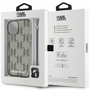 Karl Lagerfeld IML Mono KL Pattern & Cord viedtālruņa apvalks iPhone 15 / 14 / 13 - melns