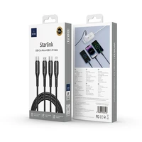 WiWU - Starlink sērijas datu kabelis Wi-046E 3in1 USB C uz USB C, Micro USB, Lightning 60W 1m - melns