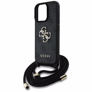 Guess 4G Big Logo Cord Stap viedtālruņa apvalks iPhone 16 Pro Max - melns