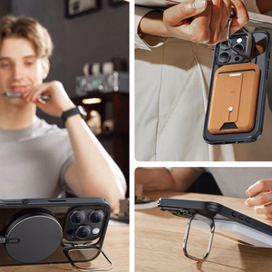 ESR Classic Hybrid Kickstand Halolock Magnētiskais viedtālruņa apvalks ar statīvu + rūdītais stikls iPhone 16 Pro Max - caurspīdīgs ar melnu rāmi