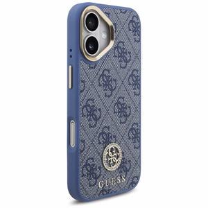 Guess 4G Strass Logo & Big Strap Metal Buttons Magnētiskais viedtālruņa apvalks iPhone 17 - zils