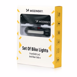 Wozinsky WSBLB2 priekšējā (400 lm) un aizmugurējā USB-C velosipēda luktura komplekts – melns