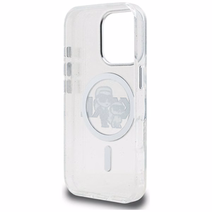 Karl Lagerfeld IML Glitter Karl & Choupette Sketch Logo MagSafe Case for iPhone 16 Pro - Clear