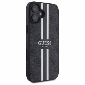 Guess 4G Printed Stripes Magnētiskais viedtālruņa apvalks iPhone 16 - melns