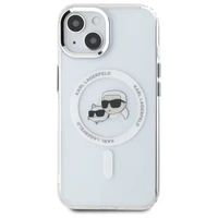 Karl Lagerfeld IML Metāla Karl&Choupette galva MagSafe apvalks iPhone 15 - balts