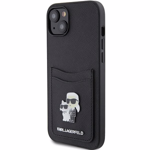 Karl Lagerfeld Saffiano Cardslots Karl&Choupette Metal Pin Viedtālruņa apvalks iPhone 15 - melns