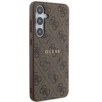 Guess 4G Collection Ādas Metāla Logotips Magnētiskais viedtālruņa apvalks Samsung Galaxy S24+ - brūns