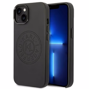 Karl Lagerfeld ādas perforēts logotipa apvalks viedtālrunim iPhone 14 Plus - melns