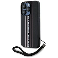 Karl Lagerfeld Saffiano Athleisure Stripes Cord viedtālruņa apvalks iPhone 15 Pro Max - rozā