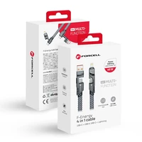 FORCELL F-ENERGY C241 4in1 kabelis Type C uz USB A uz Type C / Lightning QC PD 3A 60W 1 m hromēts