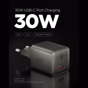 Spigen Essential EE301EU 1 porta 30 W sienas lādētājs – tumši pelēks
