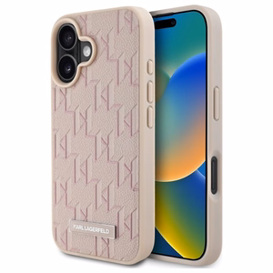 Karl Lagerfeld Hot Stamp Magnētiskais iPhone 16 viedtālruņa apvalks - rozā