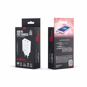 Maxlife MXTC-09-45CC GaN PD QC lādētājs 2x USB-C 45W balts