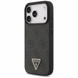 Guess Leather 4G Triangle Strass MagSafe vāciņš iPhone 18 Pro / 17 Pro – melns