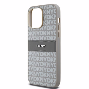 DKNY ādas mono svītra un metāla logotips viedtālruņa apvalks iPhone 14 Pro - bēšs