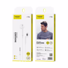 Austiņas ausīs, vadu Foneng T34, mini ligzda 3.5mm, ar tālvadības pulti (baltas)