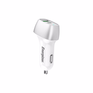 Energizer Ultimate D38WS auto lādētājs, USB-C + USB-A, 38 W PD + QC 3,0, baltā un sudraba krāsā