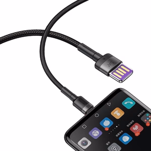 Baseus Cafule USB-C kabelis Huawei SuperCharge, QC 3.0, 5A 1m (melns + pelēks)