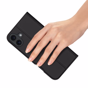 Dux Ducis Skin Pro viedtālruņa apvalks iPhone 16 Plus ar atveramu vāciņu un karšu nodalījumu - melns