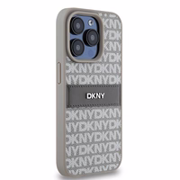 DKNY Ādas mono svītra un metāla logotips viedtālruņa apvalks iPhone 15 Pro - bēšs