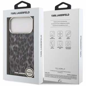 Karl Lagerfeld IML Leoparda raksts Magnētiskais viedtālruņa apvalks iPhone 17 Pro Max - melns
