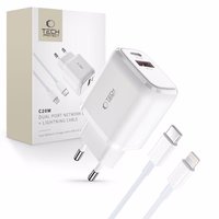 Tech-Protect C20W USB-C PD 20W / USB-A QC 3.0 lādētājs ar USB-C / Lightning kabeli - balts
