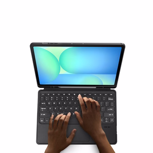 Dux Ducis DK sērijas tastatūras maciņš Samsung Tab S10 FE+ (Plus) ar fona apgaismojumu, melns