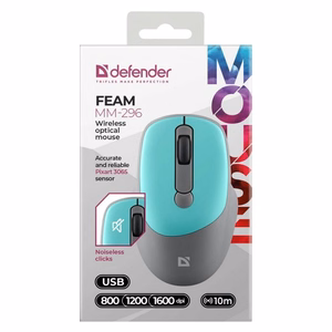 DEFENDER FEAM MM-296 RF klusā pele piparmētru krāsā