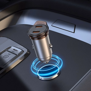Automobiļa lādētājs Hoco 2 x USB C QC PD 45W + kabelis USB C uz Lightning NZ16B metāla pelēks