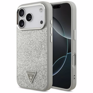 Guess Spīdīgs Trijstūra Logotips Magnētiskais viedtālruņa apvalks iPhone 17 Pro - sudraba