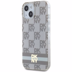 DKNY IML rūtainais mono raksts un drukātas svītras Magnētiskais viedtālruņa apvalks iPhone 15 / 14 / 13 - bēša
