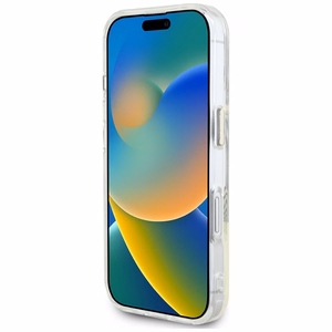 Guess IML Metal Colored Circle Classic Logo Magnētiskais viedtālruņa apvalks iPhone 16 - melns