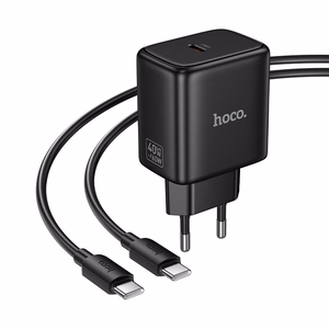 Phone GaN charger Hoco USB C PD AVS 40W max 60W with USB C to USB C cable N83 black