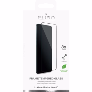 Puro Frame rūdīta stikla ekrāna aizsargs Xiaomi Redmi Note 10, ar melnu rāmi