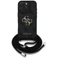 Guess 4G Big Logo Cord Stap viedtālruņa apvalks iPhone 16 Pro - melns
