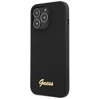 Viedtālruņa apvalks Guess GUHCP13XLSLMGBK iPhone 13 Pro Max 6.7" melna/melna cietais apvalks Silikona Uzraksts Zelta Logotips