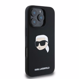 Viedtālruņa apvalks Karl Lagerfeld Silikona Karl Head Print MagSafe iPhone 16 Pro Max - melns