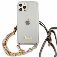 Guess GUHCP12MKC4GSGO iPhone 12/12 Pro 6.1" Caurspīdīgs cietais apvalks 4G Zelta ķēde